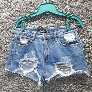 Iris Jean Shorts Women Medium Regular Blue Destroy Cut Off Denim Cotton Pants